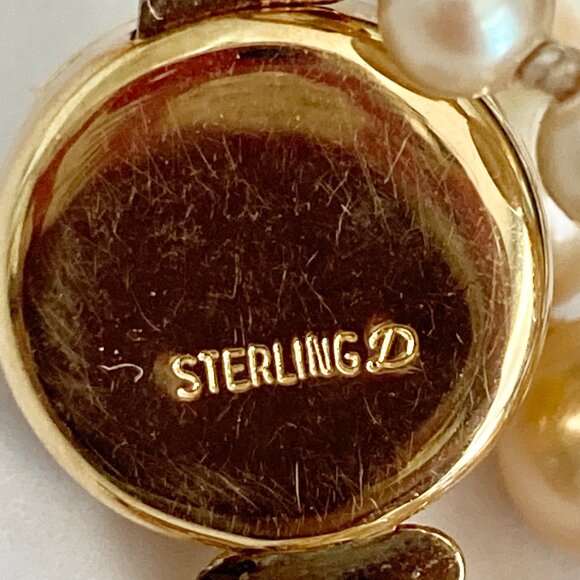 Vtg Danecraft Cream Glass Pearl Necklace 18" Hand Knot Vermeil Sterling Clasp - Picture 8 of 12